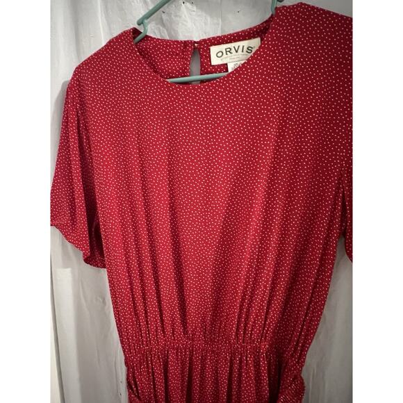 Orvis Red White Polka Dot Belted Midi Dress Sz 12 Career Belt Is Split 2 Spots - Picture 6 of 8